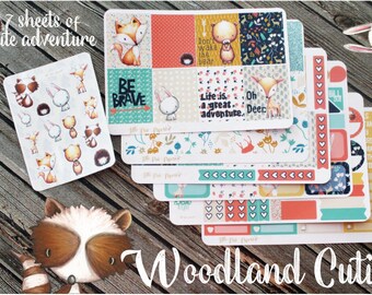 Woodland Cuties Weekly Planner Kit - Vertical Planner Stickers - Forest Animal Stickers - Folk Planner Stickers