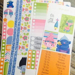 Troll Weekly Planner Stickers Full Kit, for use with Erin Condren Life Planner, Happy Planner