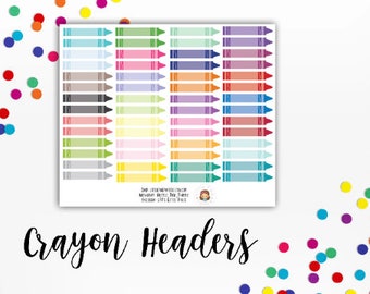 Crayon Headers Functional Planner Stickers - for use with Erin Condren - Happy Planner - School Functional Stickers - Preschool Primary