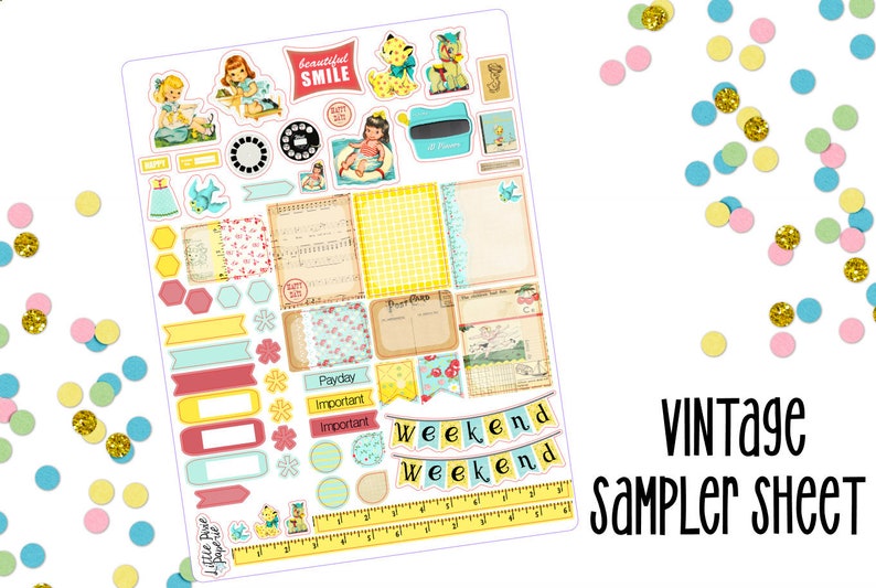 Vintage Planner Sticker Kit - Mini Kit - Sampler Sheet - Erin Condren - Happy Planner image 1