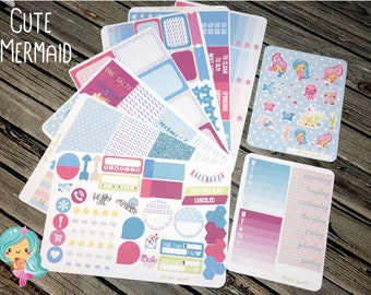 Cute Mermaid Planner Stickers Full Kit - for use with Erin Condren Planner Stickers - Happy Planner - Ocean Stickers