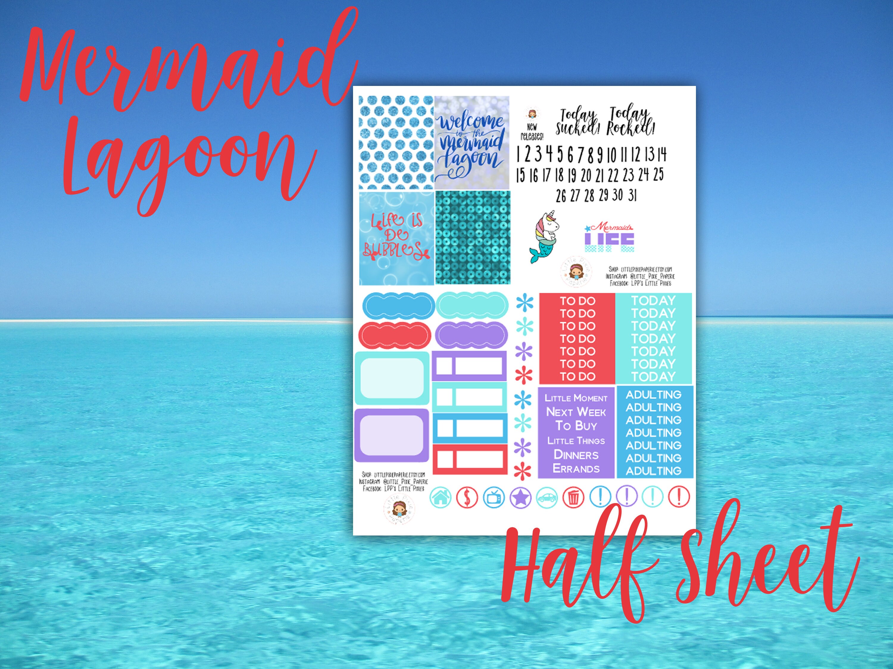 Mermaid Lagoon Weekly Planner Stickers Kit - for Use With Erin Condren ...
