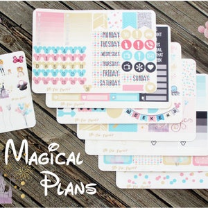 Magical Plans Weekly Planner Sticker Set - Vertical Planner Kit -Mouse stickers - Pink Blue Planner Stickers - Glitter Planner Stickers