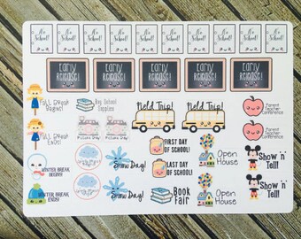 School Days Functional Planner Stickers, for use with Erin Condren Life Planner, Happy Planner