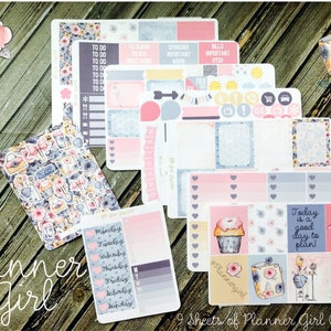 Planner Girl Weekly Planner Stickers Kit - Gray Pink Yellow Stickers - Planning Stickers - Vertical Planner Stickers