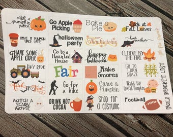 Fall Bucket List Planner Stickers - for use with Erin Condren - Happy Planner - Autumn Bucket LIst