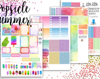 Popsicle Summer Weekly Planner Kit - for use with Erin Condren - Happy Planner - Summer Planner Sticker Kit - Watercolor Kit