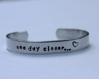 deployment bracelet, hand stamped, "one day closer", military wife, military girlfriend, deployment jewelry, military jewelry