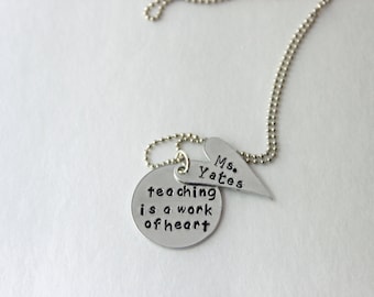 personalized teacher necklace, end of school gift, teacher present, teacher gift, gift for teacher, teacher appreciation, teacher necklace