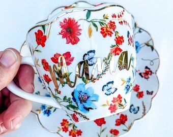 Grandma Butterfly Teacup Gift | Gift for Grandma | Grandma Wedding | Grandmother Wedding Gift | Grandma Teacup | New Grandmother Nana Grammy