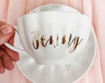 DEAL - Custom Tea Cup & Saucer | Personalized Teacup | Custom Name Tea Cup | Tea Gift for Her | Gifts for Her | Inexpensive Gifts