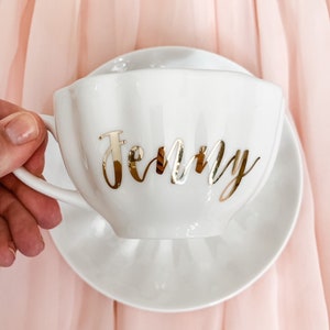 DEAL - Custom Tea Cup & Saucer | Personalized Teacup | Custom Name Tea Cup | Tea Gift for Her | Gifts for Her | Inexpensive Gifts