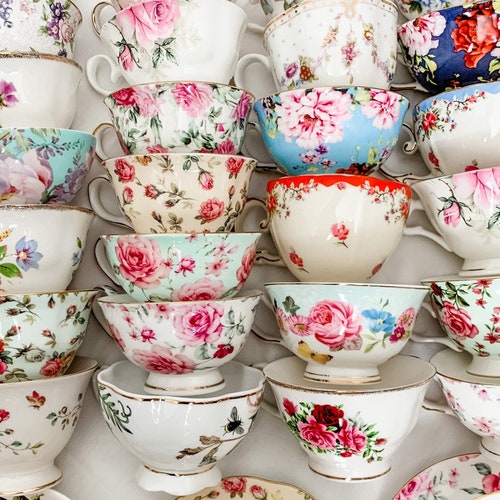 IMPERFECT Bulk Tea cups & Saucers with Minor Imperfections | Mismatched Teacups Tea Party | Discount Tea Cups | Cheap Tea Cups | Teacup Lot