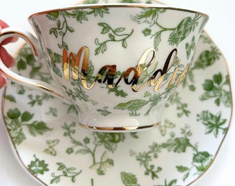 Custom Green Tea Cup | Personalized Tea Cup | Personalized Teacup | Bride Teacup | Tea Mug Gift | Custom Teacup | Tea Cup for Her