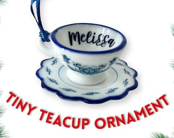 Custom Name Christmas Teacup Ornament | Tea Cup Ornament | Mini Teacup | Christmas Teacup | Hanukkah Ornament  | Christmas Tea Party