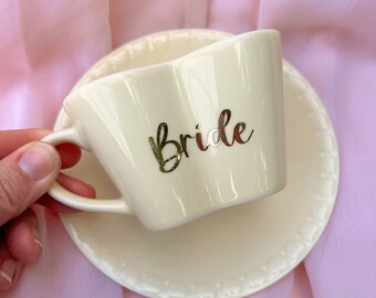 Heart Shaped Bride Tea Cup & Saucer | Heart Teacup | Bride Cup | Wedding Teacup | Bride Gift Tea Cup | Bridal Shower Tea Party | Wedding Tea