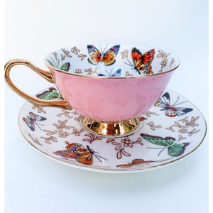 Valentines Day Pink Butterfly Teacup Gift | Wife Gift Ideas | Pink Tea cup Gift from Husband | Valentines Tea Lover Gift | Galentines Teacup