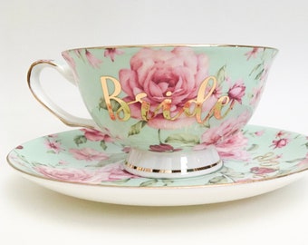 Bride Gift Tea Cup | Bride Gift Ideas from Bridal Party | From Maid of Honor | Wedding Gift for Bride | Gift from Groom