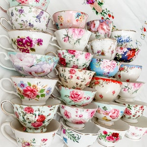 IMPERFECT Bulk Tea cups & Saucers with Minor Imperfections Mismatched Teacups Tea Party Discount Tea Cups Cheap Tea Cups Teacup Lot image 2