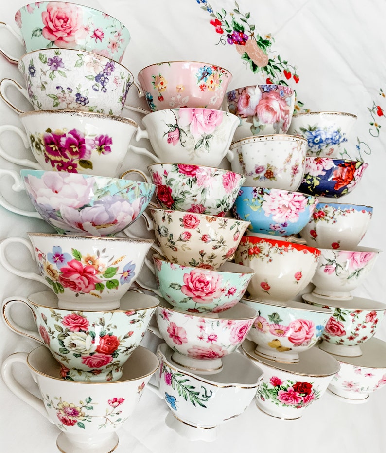 IMPERFECT Bulk Tea cups & Saucers with Minor Imperfections Mismatched Teacups Tea Party Discount Tea Cups Cheap Tea Cups Teacup Lot image 2