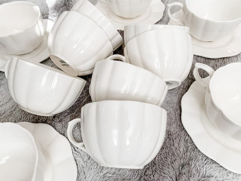 IMPERFECT White Bulk Tea Cups & Saucers W Minor Imperfections Etsy