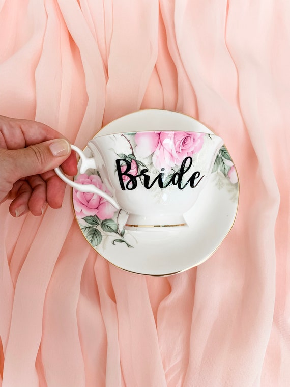 Dainty Pink Floral BRIDE Tea Cup & Saucer Wedding Mug Etsy