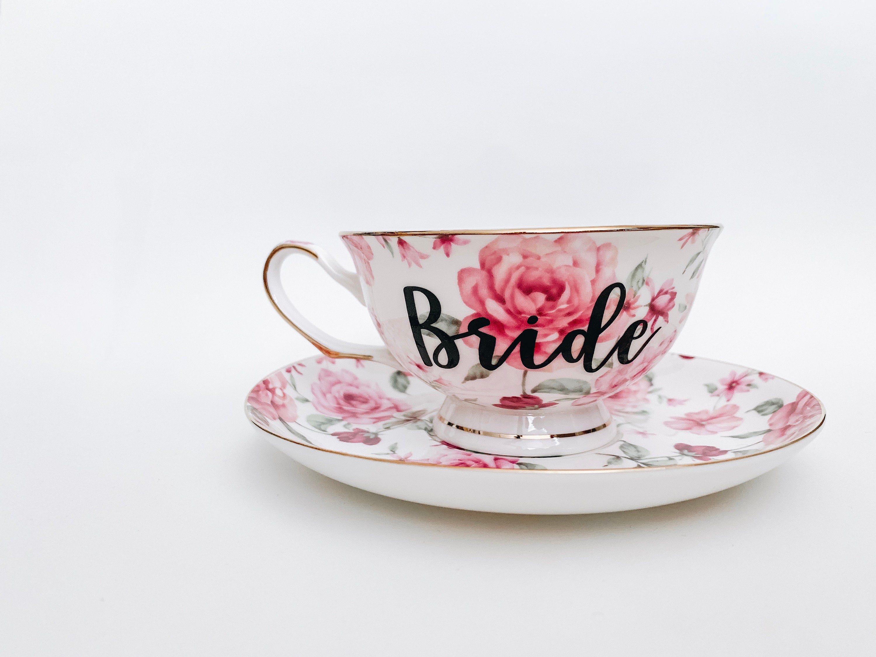 White Pink Floral BRIDE Tea Cup and Saucer Wedding Mug Etsy