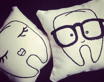 Hand Embroidered Canvas Tooth Pillow