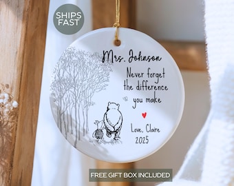 Personalized Thank You Teacher Christmas Ornament, Classic Pooh Teacher Appreciation Gift - T006