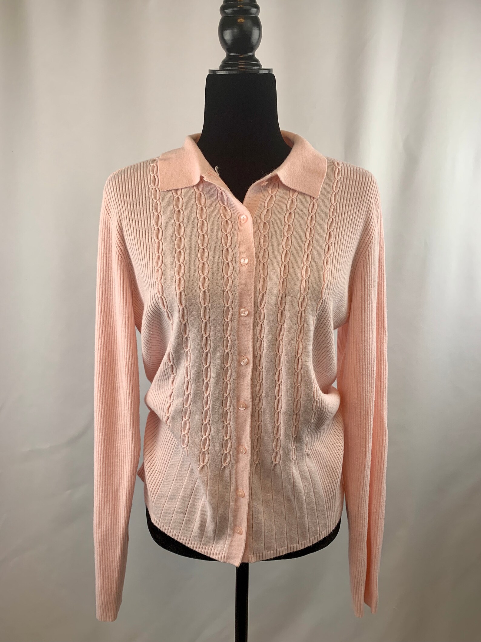 00s PASTEL PINK CARDIGAN Soft Blush Cable Rib Knit Button Etsy