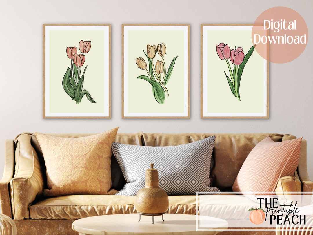 Watercolor Tulips Set of 3 Instant Download, Digital Download, Wall Art ...