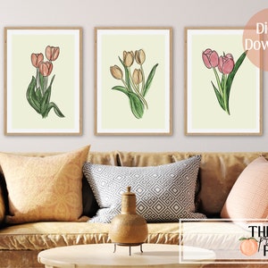 Watercolor Tulips Set of 3 Instant Download, Digital Download, Wall Art Set of 3, Printable Wall Art, Wall Art Download, Floral Wall Art