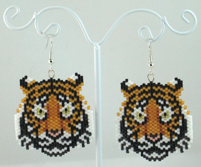Beaded Tiger Earrings | Etsy