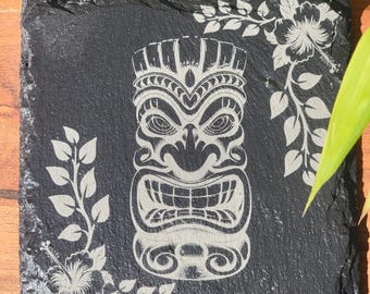Schiefer Tiki Untersetzer, lasergravierte Ätz-Getränkebar Art Home-Bar