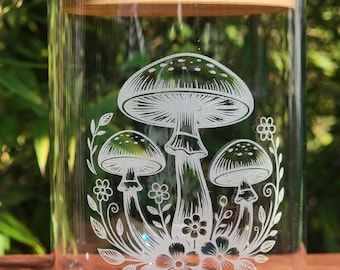 27 Unzen Blumenpilz-Glas mit Bambusdeckel, Kaffeelagerung