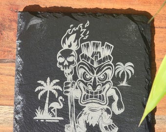Schiefer Tiki Untersetzer, lasergravierte Ätz-Getränkebar Art Home-Bar