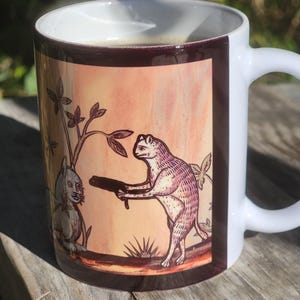 Medeltida kattkaffekopp, keramisk mugg kattälskare gåva