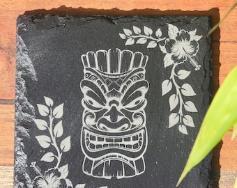 Schiefer Tiki Untersetzer, lasergravierte Ätz-Getränkebar Art Home-Bar