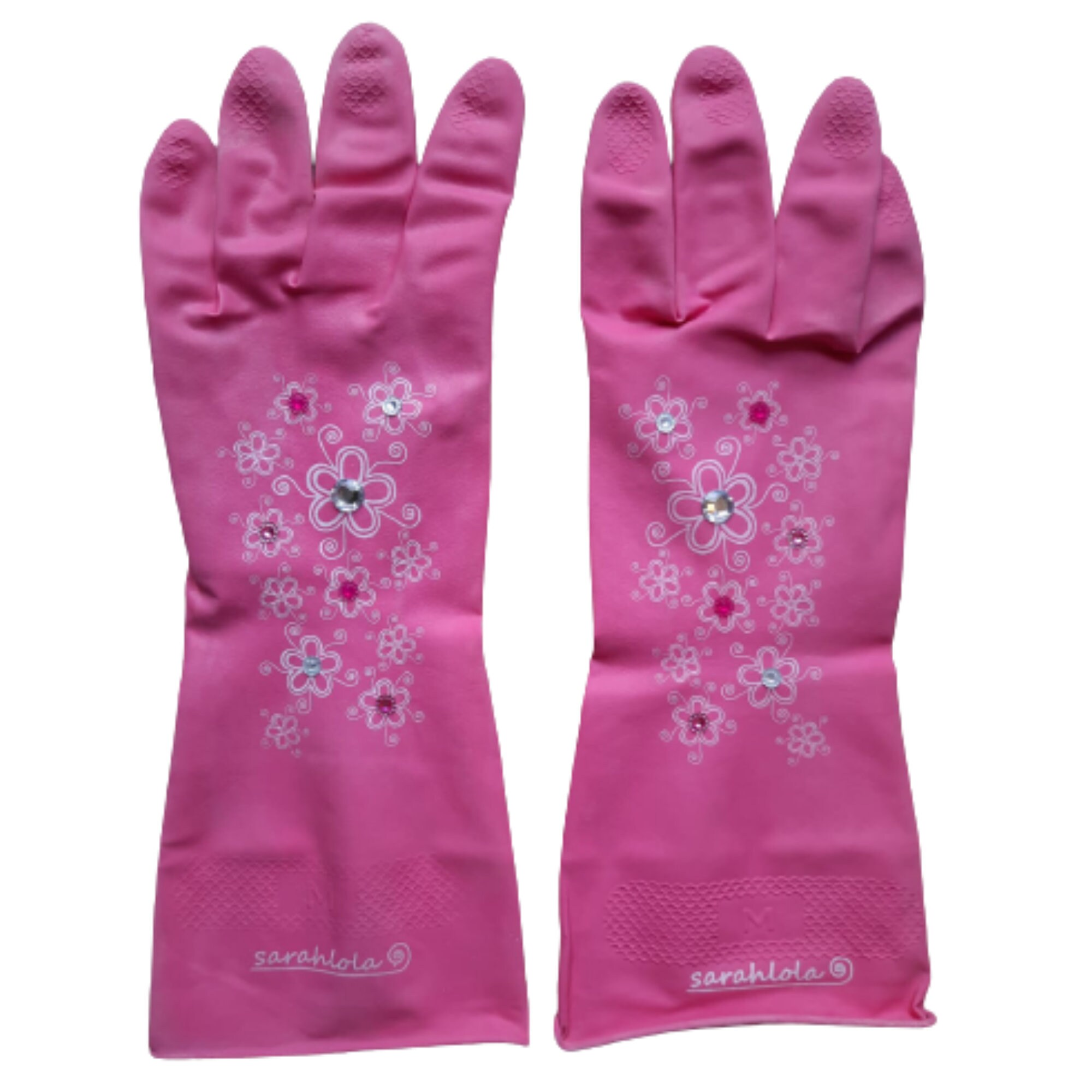 Floral Washing Up Gloves with Hand Glued Gems Rubber Gloves Etsy