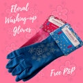 Washing Up Gloves with Floral Print, Rubber Gloves, Latex Gloves, Household Gloves, Marigolds, Pink/Blue, Medium/Large, UK Seller!