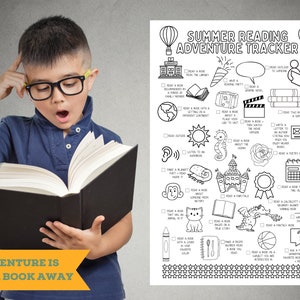 Sommer Lese Abenteuer Poster für Kinder | Buch-Tagebuch, Reading Challenge Tracker, Kalender & Belohnungstabelle