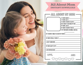 Alles über meine Mutter Printable | Muttertag, Geburtstagsfragebogen von Kids | Füllen Sie die Blanko-Umfrage über Mama, Mama, Mama, Mama aus