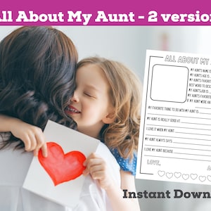 Alles über meine Tante Printable | Muttertag, Geburtstagsfragebogen von Kinder Nichte Neffe | Füllen Sie die Blanko-Umfrage über Tante, Tante aus