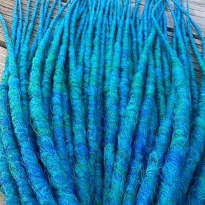4 Pack READY TO SHIP double ended crochet blue green mix synthetic dreads
