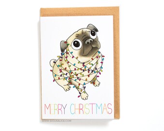 pug christmas cards etsy