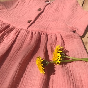 Organic muslin dress short/long sleeve in strawberry ice cream color image 2