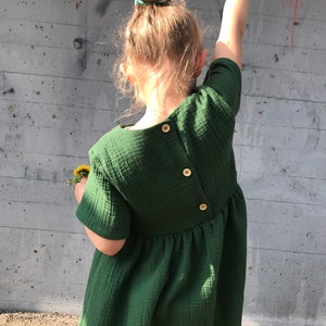 Organic muslin dress short/long sleeve gorgeous green