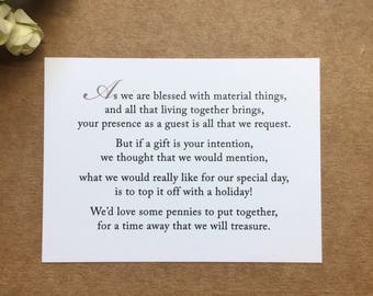 Wedding Invitation Poem For Money Honeymoon Poem Card Gift Etsy