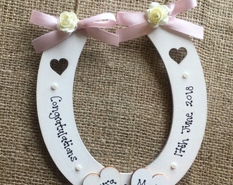 Pick your ribbon colour Personalised lucky wedding horseshoe gift hanging decoration