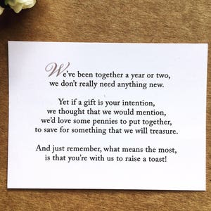 Wedding Invitation Poem for money honeymoon poem card gift information insert image 2